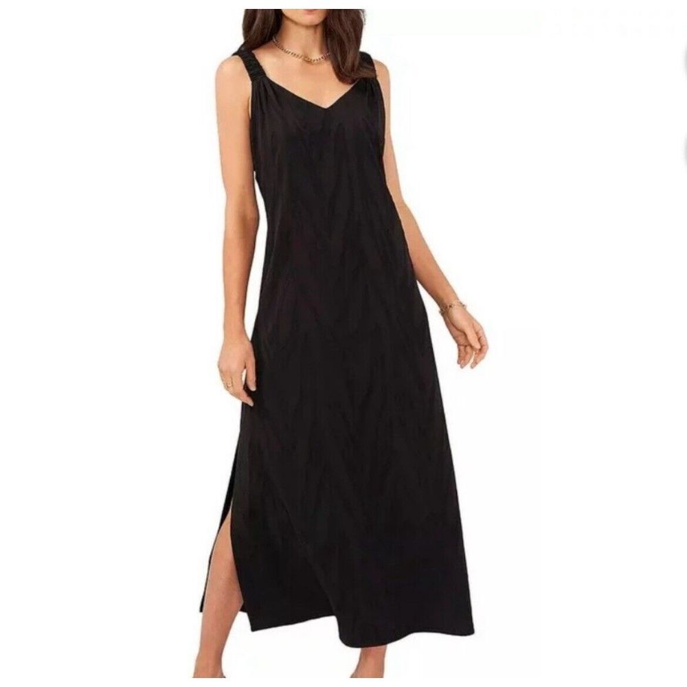 NEW Vince Camuto Summer‎ Heat Rich Black V Neck Jacquard Maxi Dress Small